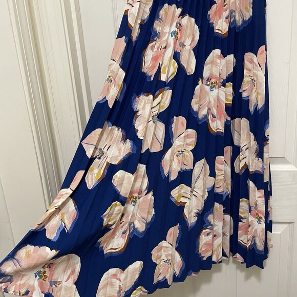 A New Day Blue Maxi Skirt Pink Flowers‎ Floral Print Pleated Women's Small - Picture 5 of 9